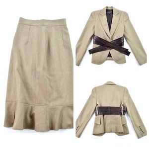 Arthur Mendonca 2 Wool Beige Belted Skirt Suit